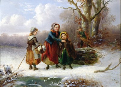 Three Girls in a Winter Landscape, 1865 by Alexis de Leeuw